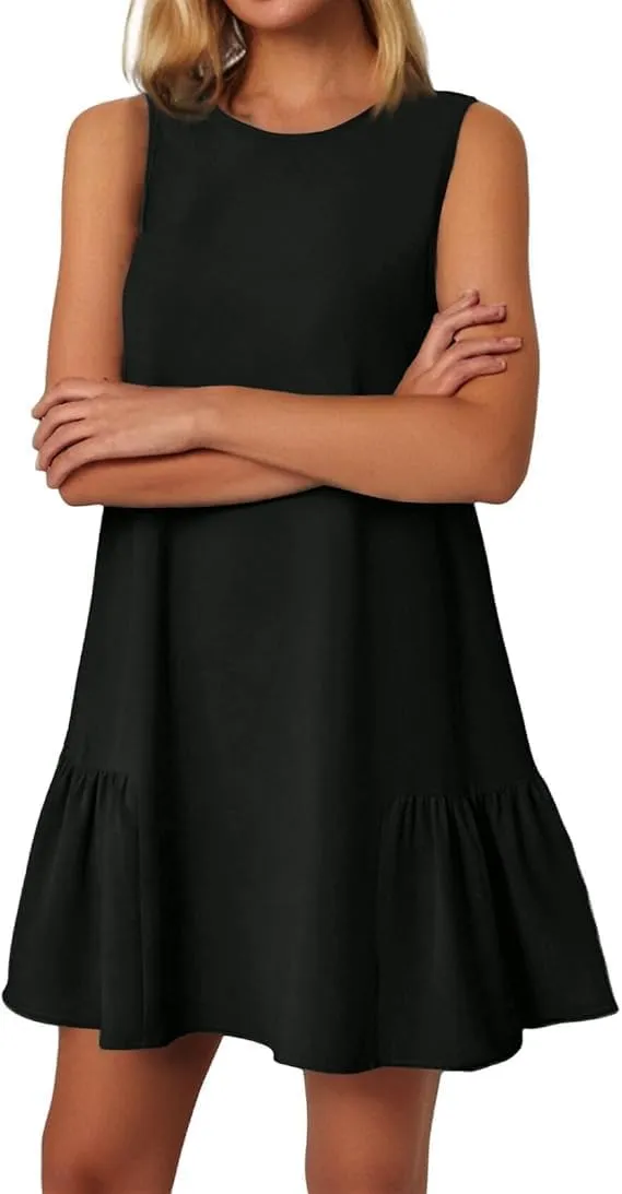 Sexy Sleeveless Tank Dress for Women Beach Vacation Ruffle Hem Tshirt Sundress Summer Loose Fit Cover Ups Dresses