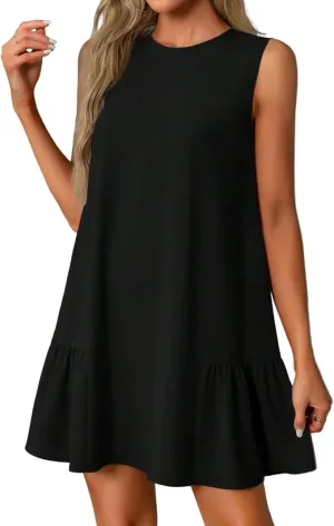 Sexy Sleeveless Tank Dress for Women Beach Vacation Ruffle Hem Tshirt Sundress Summer Loose Fit Cover Ups Dresses