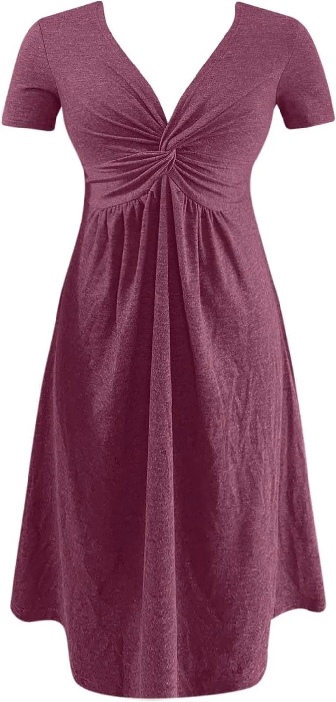 Short Shift Dresses for Women 2025 Boho Cotton Short Sleeve V Neck T Shirt Dress Comfy Wedding Guest Country Concert Outfits