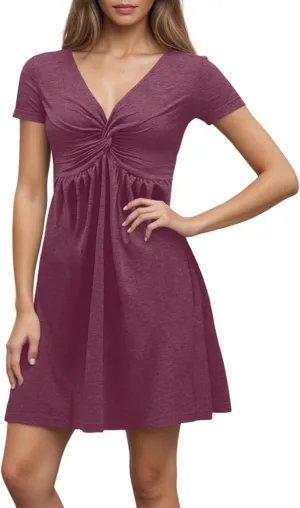 Short Shift Dresses for Women 2025 Boho Cotton Short Sleeve V Neck T Shirt Dress Comfy Wedding Guest Country Concert Outfits