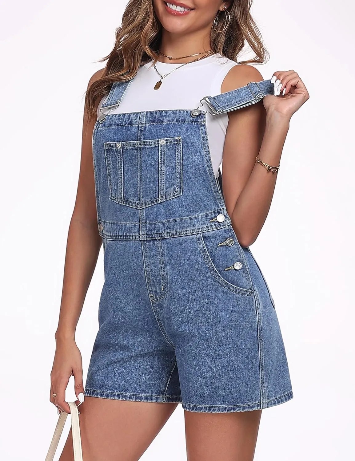 Skirt BL Denim Overall Shorts for Women Casual Adjustable Straps Bib Jean Short Overalls Shortalls with Pockets Summer