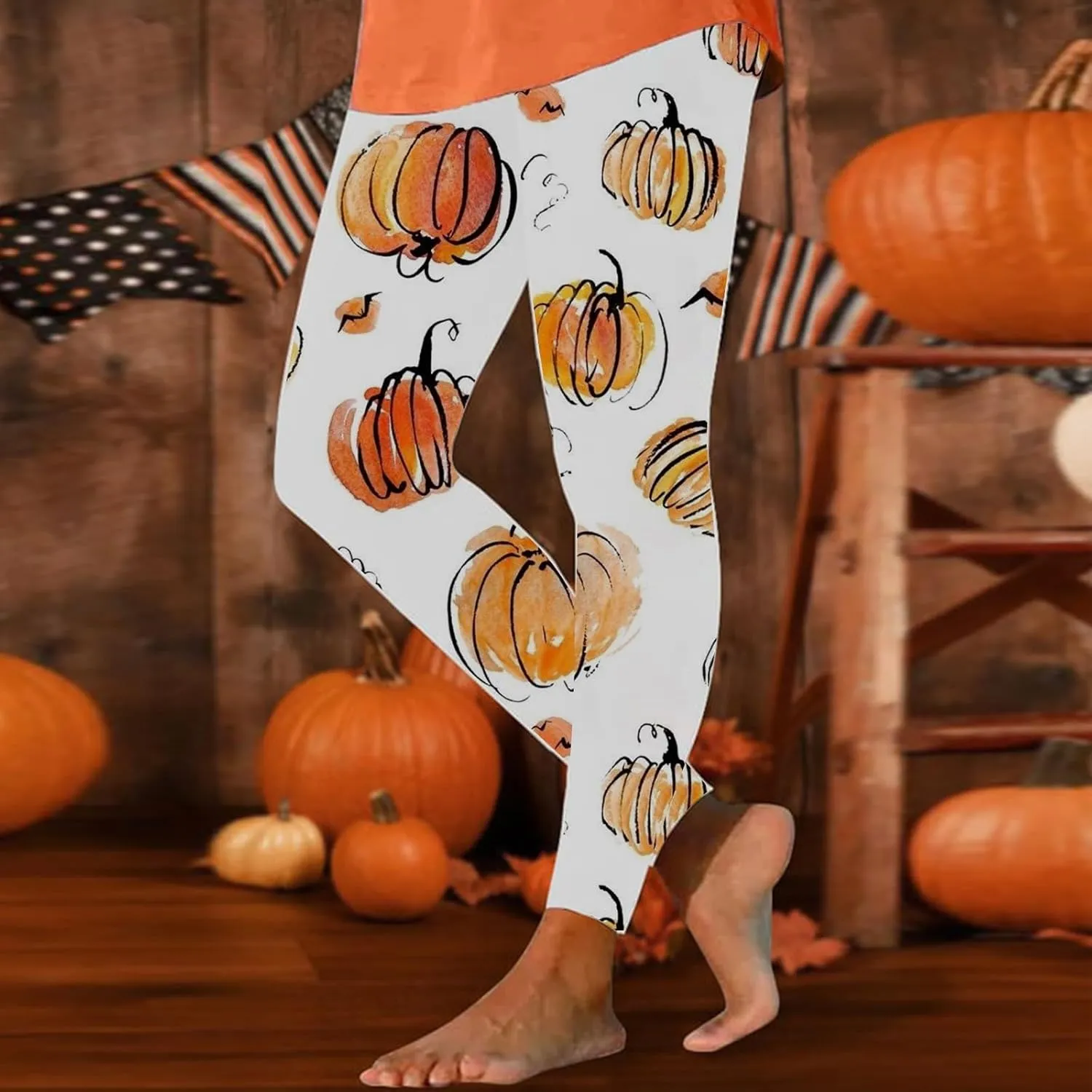 Slim Fitness Running Halloween Legging Women's Autumn Winter Halloween Blood Printed Warm Holiday Bottoms Casual