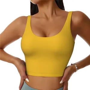 Solid Color Gold Women's Sexy Sports Vest Sleeveless Athletic Gym T-Shirts Vest U-Shaped Back Quick Dry Top