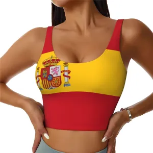 Spanish Flag Women's Sexy Sports Vest Sleeveless Athletic Gym T-Shirts Vest U-Shaped Back Quick Dry Top