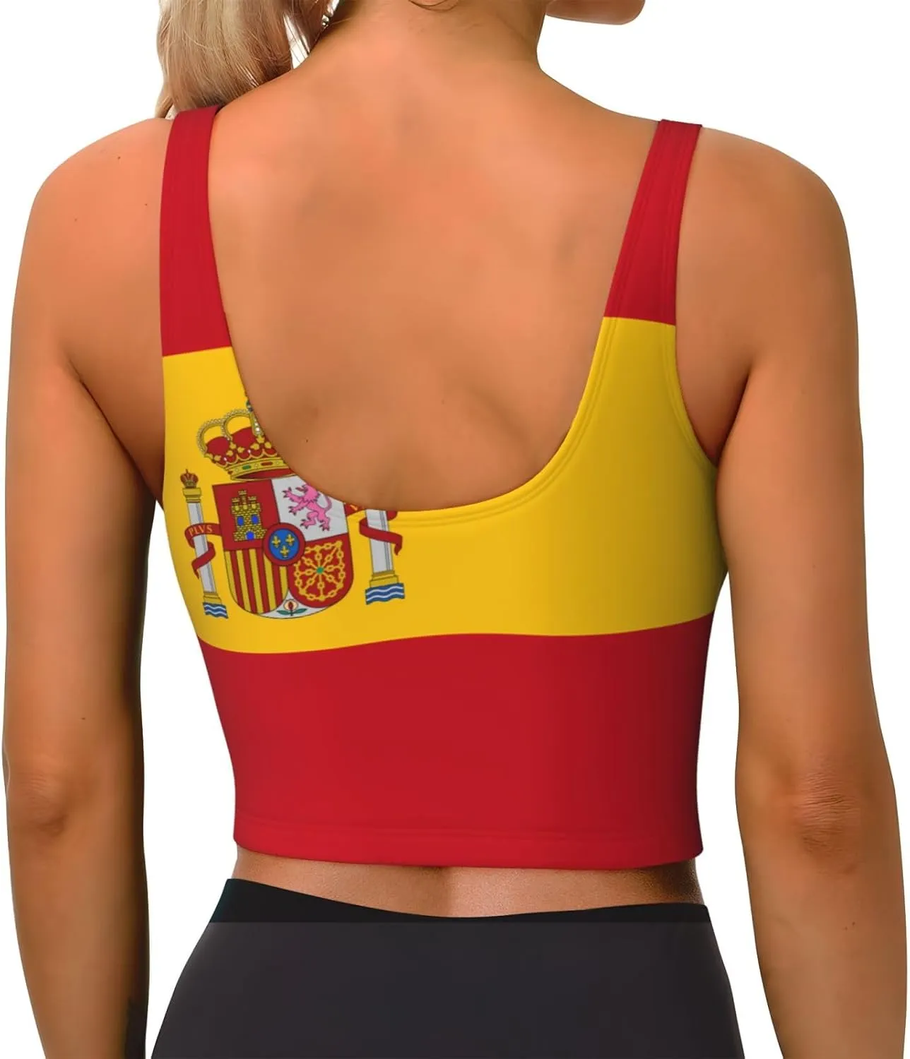 Spanish Flag Women's Sexy Sports Vest Sleeveless Athletic Gym T-Shirts Vest U-Shaped Back Quick Dry Top