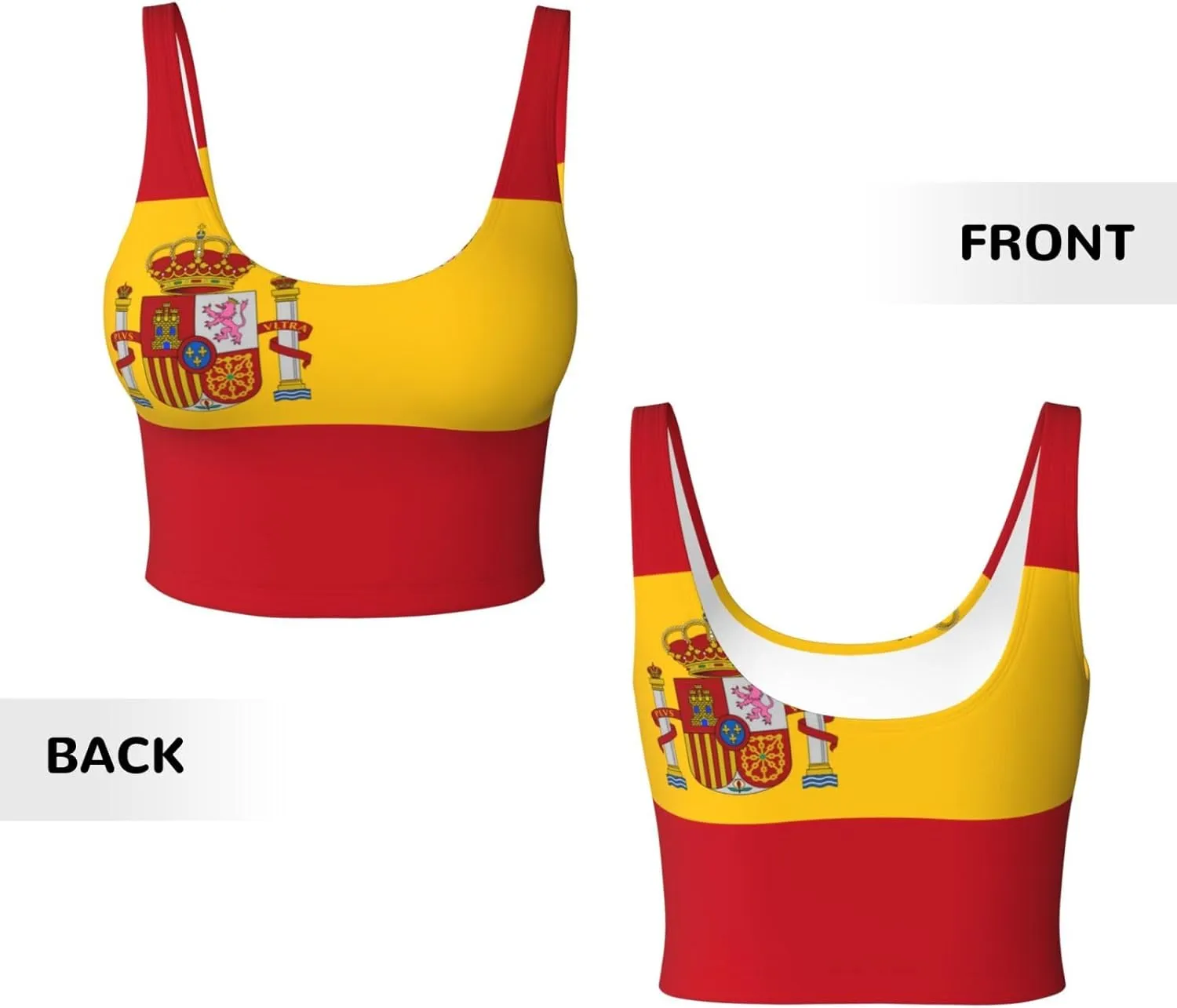 Spanish Flag Women's Sexy Sports Vest Sleeveless Athletic Gym T-Shirts Vest U-Shaped Back Quick Dry Top