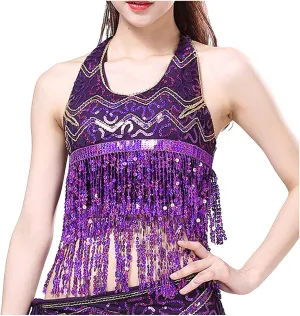 Sparkle Spring Tank Top for Women Party Crop Sequin Shiny Sleeveless Basic Shirts Glitter Tassel Trim Club 2025 Cute