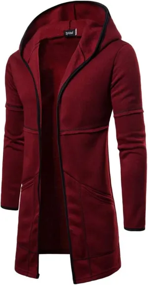 Sport Jackets for Men Mens Hooded Solid Trench Coat Jacket Cardigan Long Sleeve Outwear Blouse Jackets