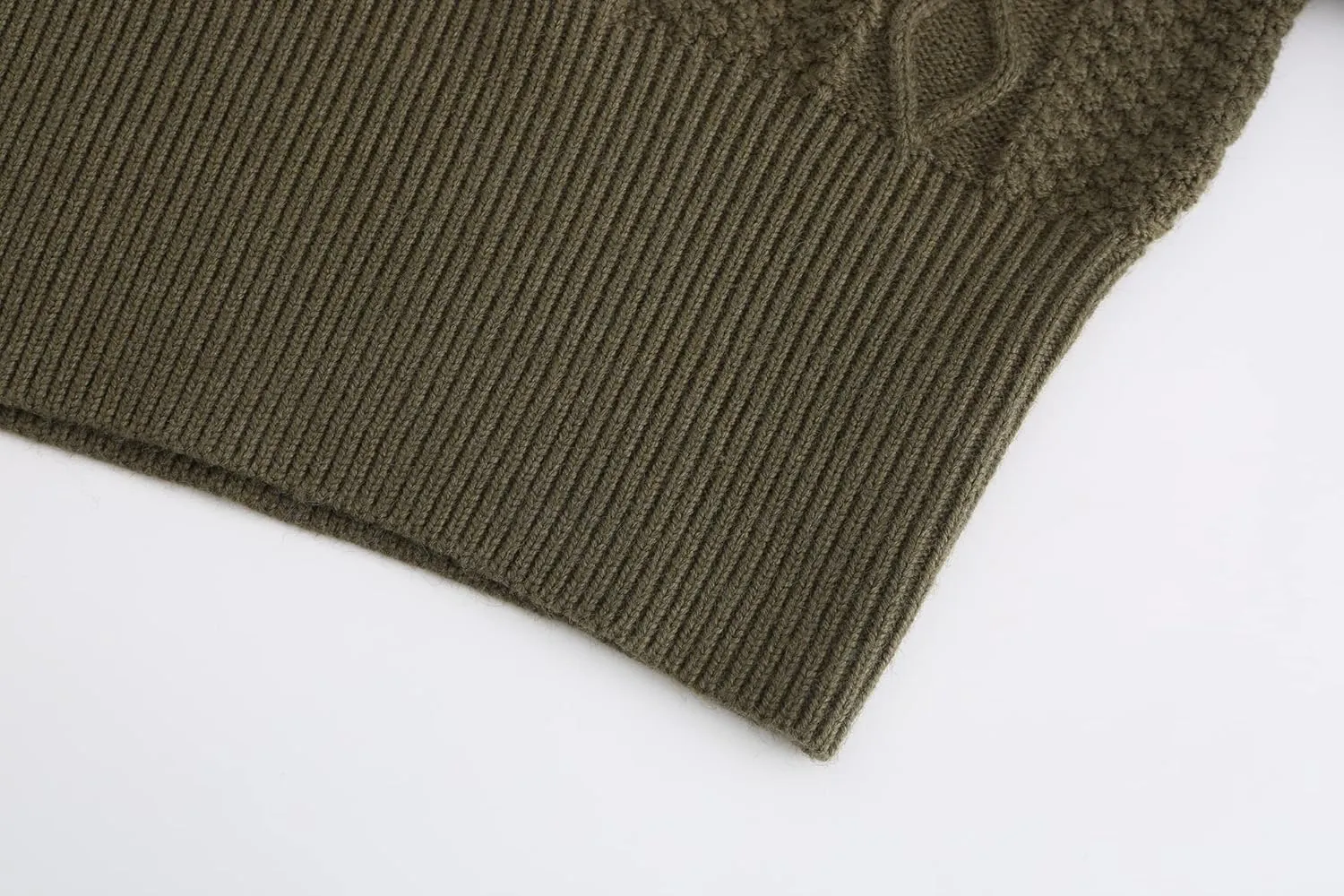 SSLR-Womens-Oversized-Sweaters-Cropped Sweaters Crewneck Long Lantern Sleeve Knitted Cable Pullover