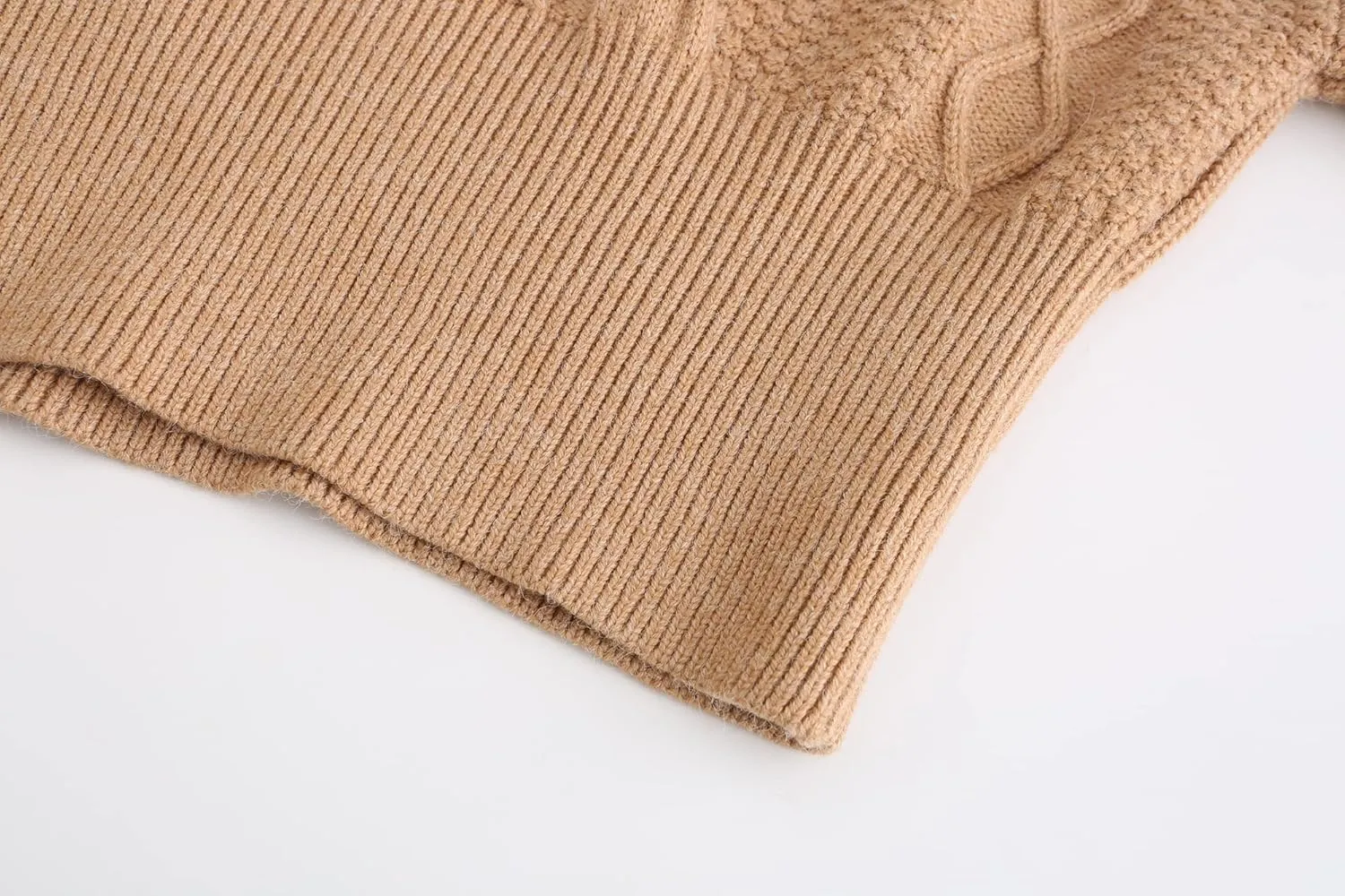 SSLR-Womens-Oversized-Sweaters-Cropped Sweaters Crewneck Long Lantern Sleeve Knitted Cable Pullover
