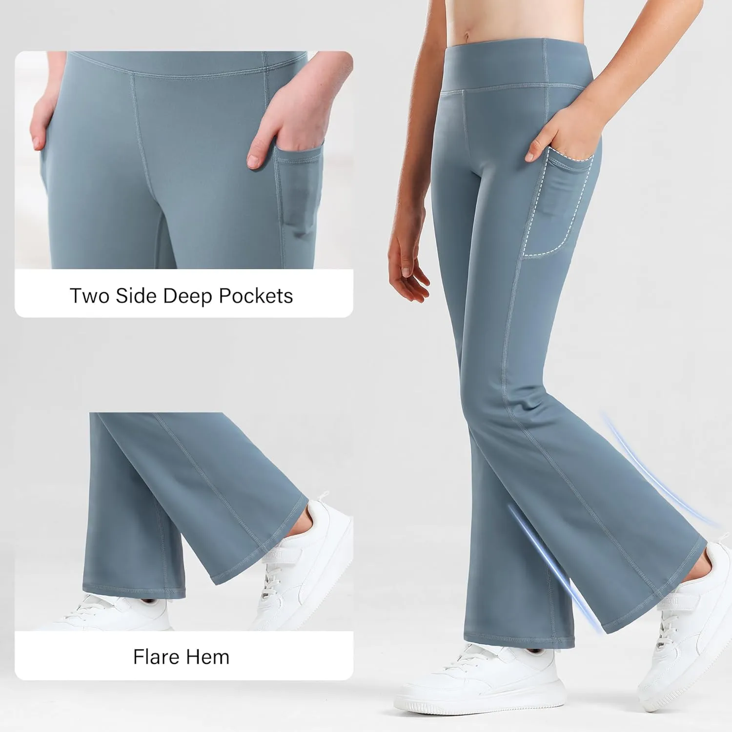 Stelle Girl's Flare Leggings with Pockets High Waisted Bootcut Yoga Pants Kids Dance Bell Bottoms Leggings