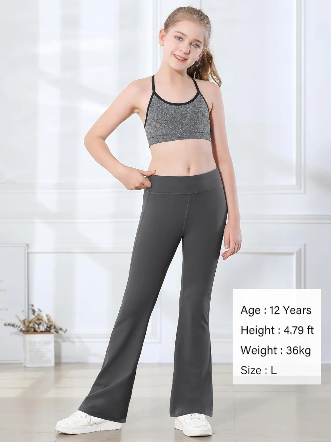 Stelle Girl's Flare Leggings with Pockets High Waisted Bootcut Yoga Pants Kids Dance Bell Bottoms Leggings