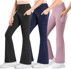 Stelle Girl's Flare Leggings with Pockets High Waisted Bootcut Yoga Pants Kids Dance Bell Bottoms Leggings