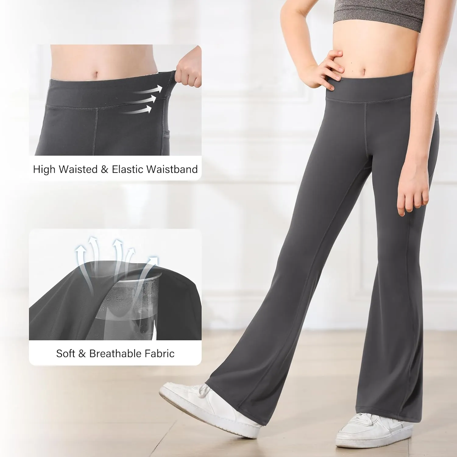 Stelle Girl's Flare Leggings with Pockets High Waisted Bootcut Yoga Pants Kids Dance Bell Bottoms Leggings