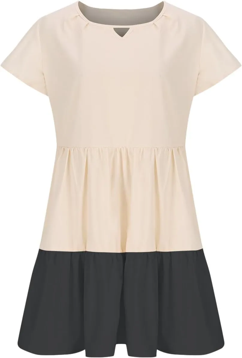 Summer Babydoll Dresses for Women Casual V Neck Ruffle Sleeve Cute Dress Beach Vacation Swing Mini Sundress