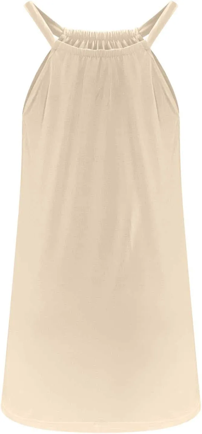 Summer Beach Dress for Women Casual Sleeveless Solid Color Dresses Loose Crew Neck Pleated Vacation Sundress