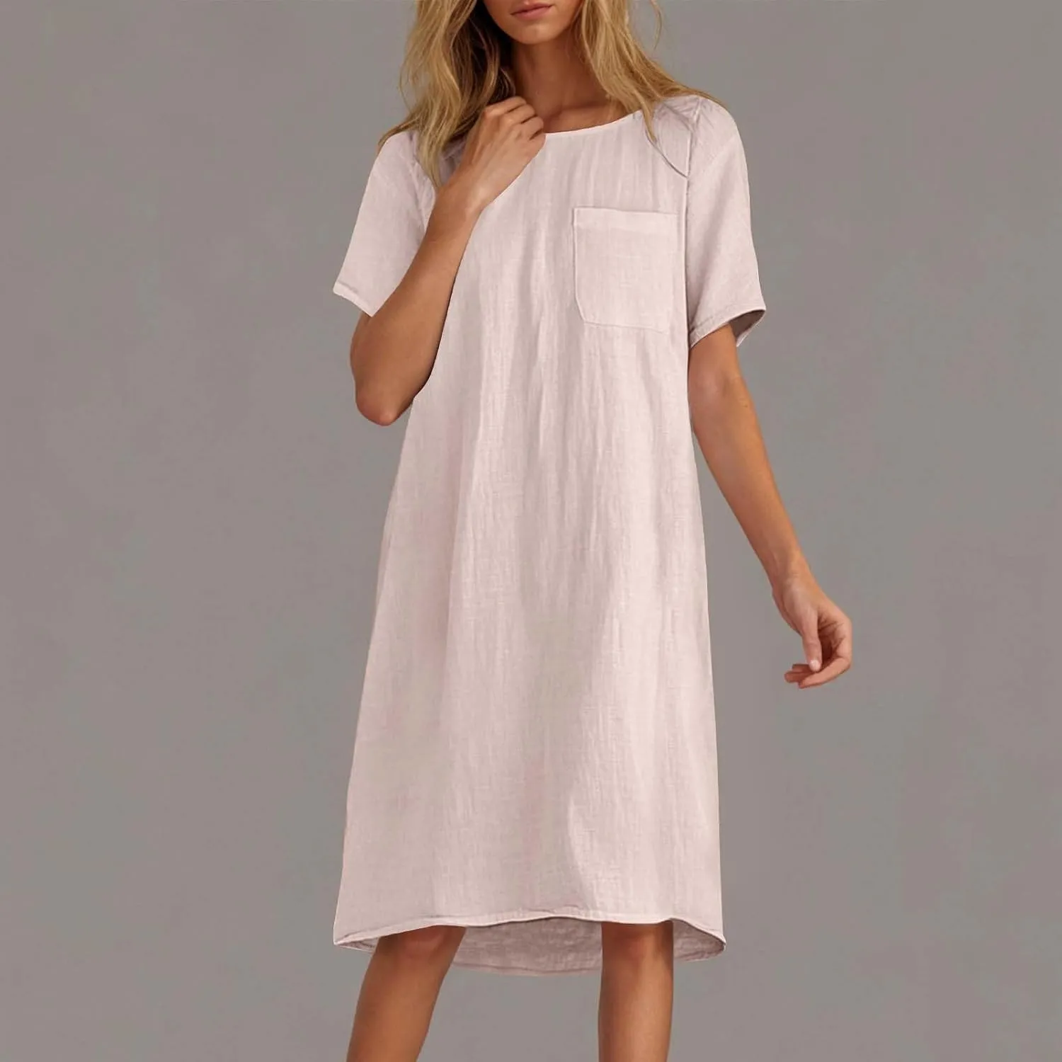 Summer Dress for Women Cotton Linen Shirt Dresses Plus Size Tunic Tops Casual Short Sleeve Beach Cover Up Shirts