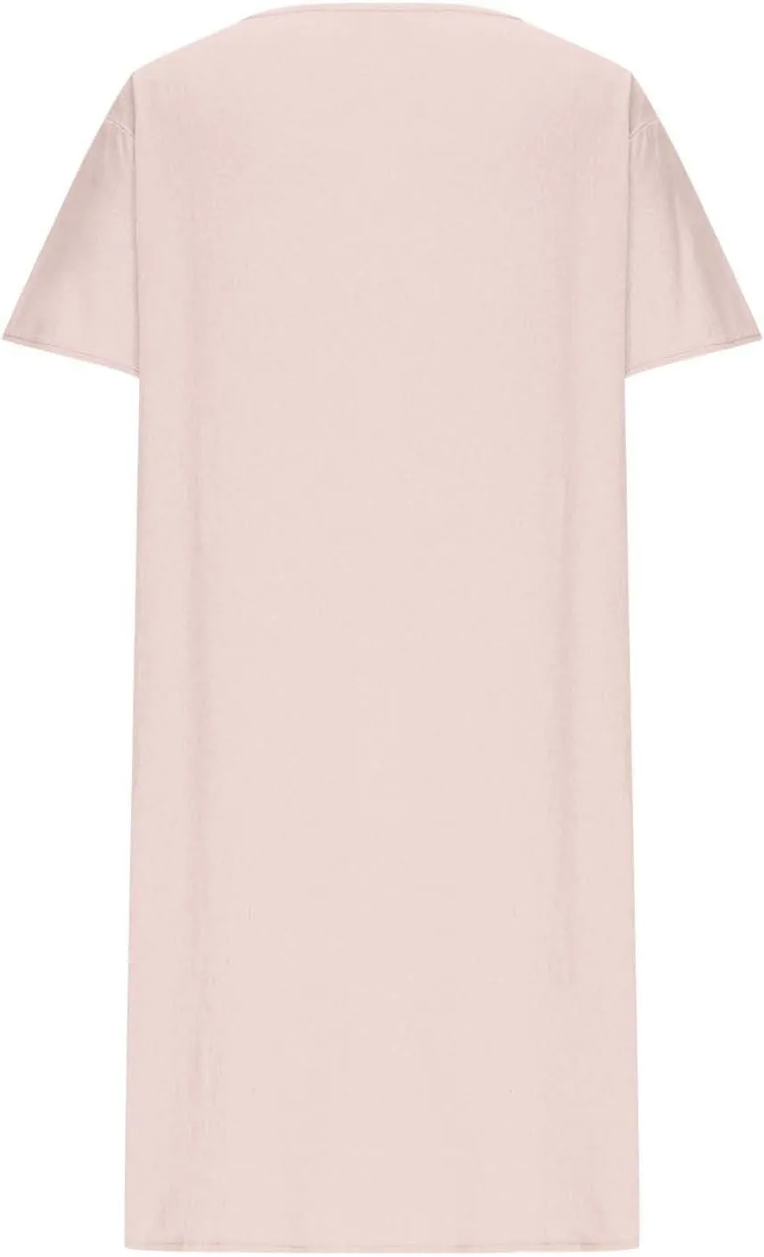 Summer Dress for Women Cotton Linen Shirt Dresses Plus Size Tunic Tops Casual Short Sleeve Beach Cover Up Shirts