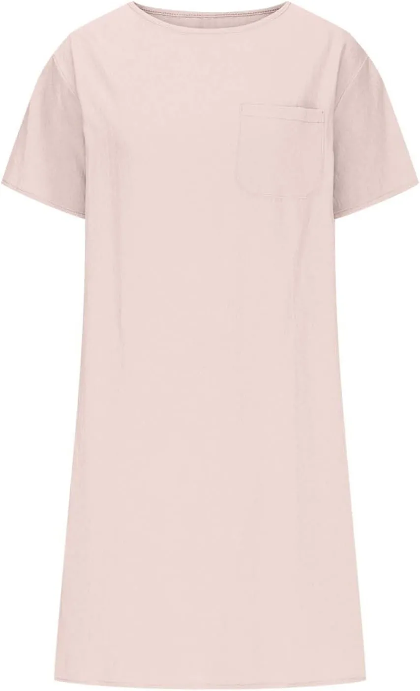 Summer Dress for Women Cotton Linen Shirt Dresses Plus Size Tunic Tops Casual Short Sleeve Beach Cover Up Shirts