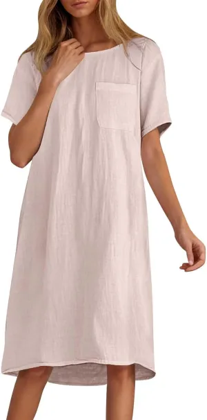Summer Dress for Women Cotton Linen Shirt Dresses Plus Size Tunic Tops Casual Short Sleeve Beach Cover Up Shirts
