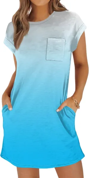 Summer Dresses for Women 2025 Beach Vacation Spring Clothes Short Sleeve Round Neck Wedding Guest Dress