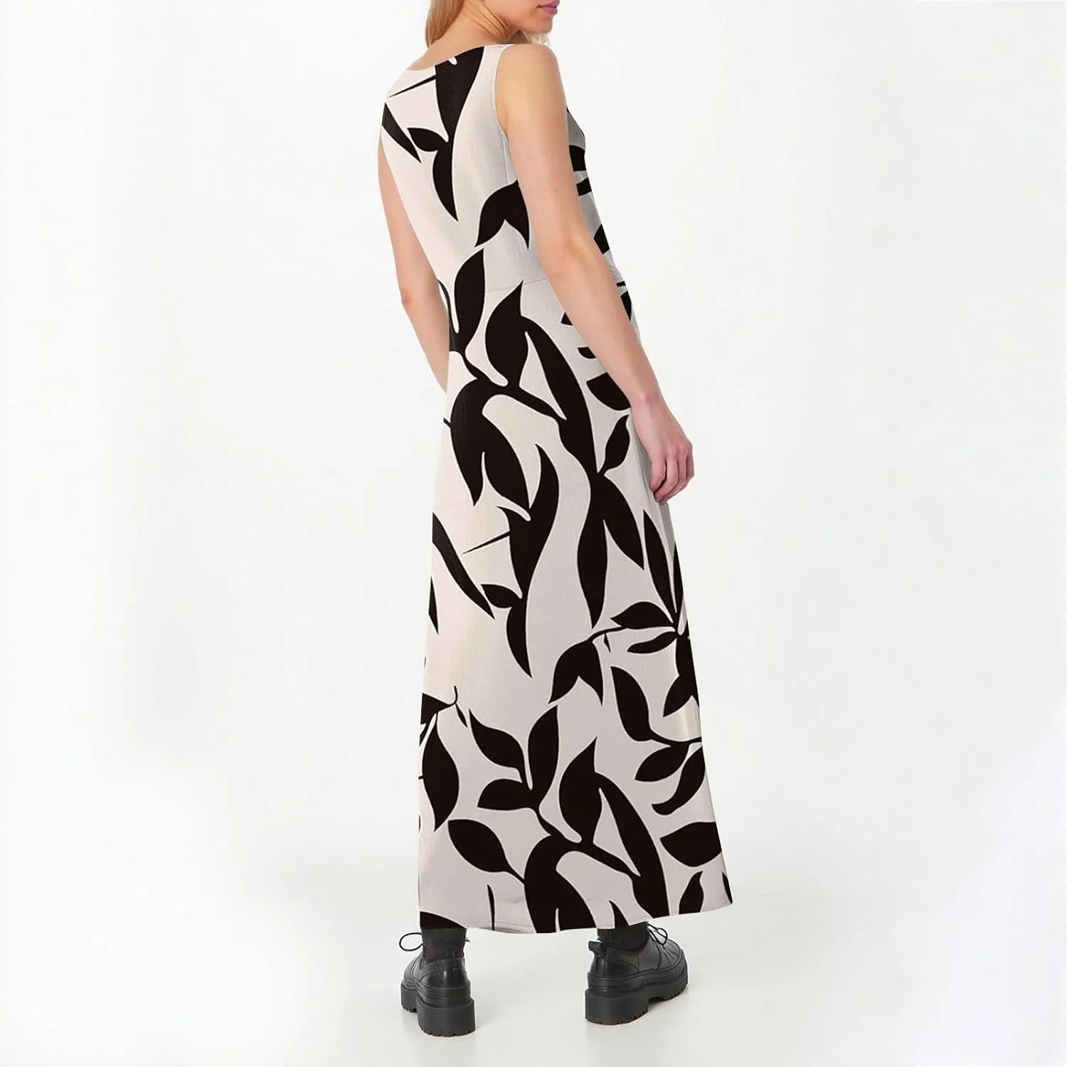 Summer Dresses for Women 2025 Casual Crew Neck Sleeveless Maxi Dress Loose Flowy Floral Beach Sundress with Pockets