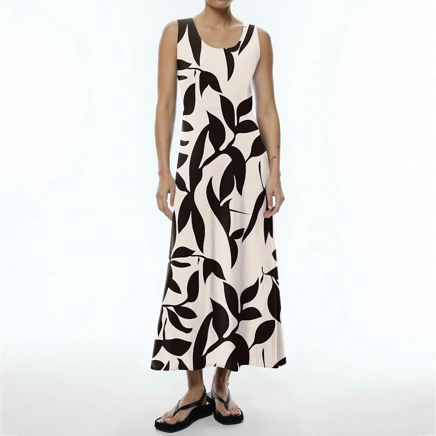 Summer Dresses for Women 2025 Casual Crew Neck Sleeveless Maxi Dress Loose Flowy Floral Beach Sundress with Pockets