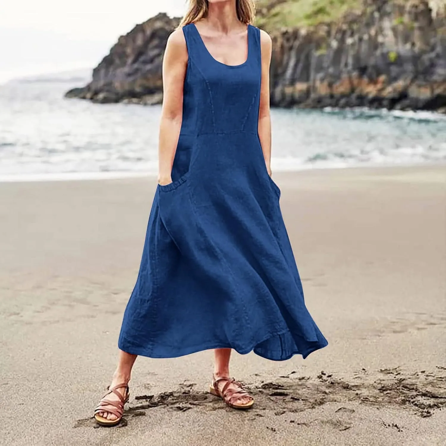 Summer Dresses for Women 2025 Casual Tank Dress Midi Sundress Sleeveless Party Beach Maxi Long Dress with Pockets