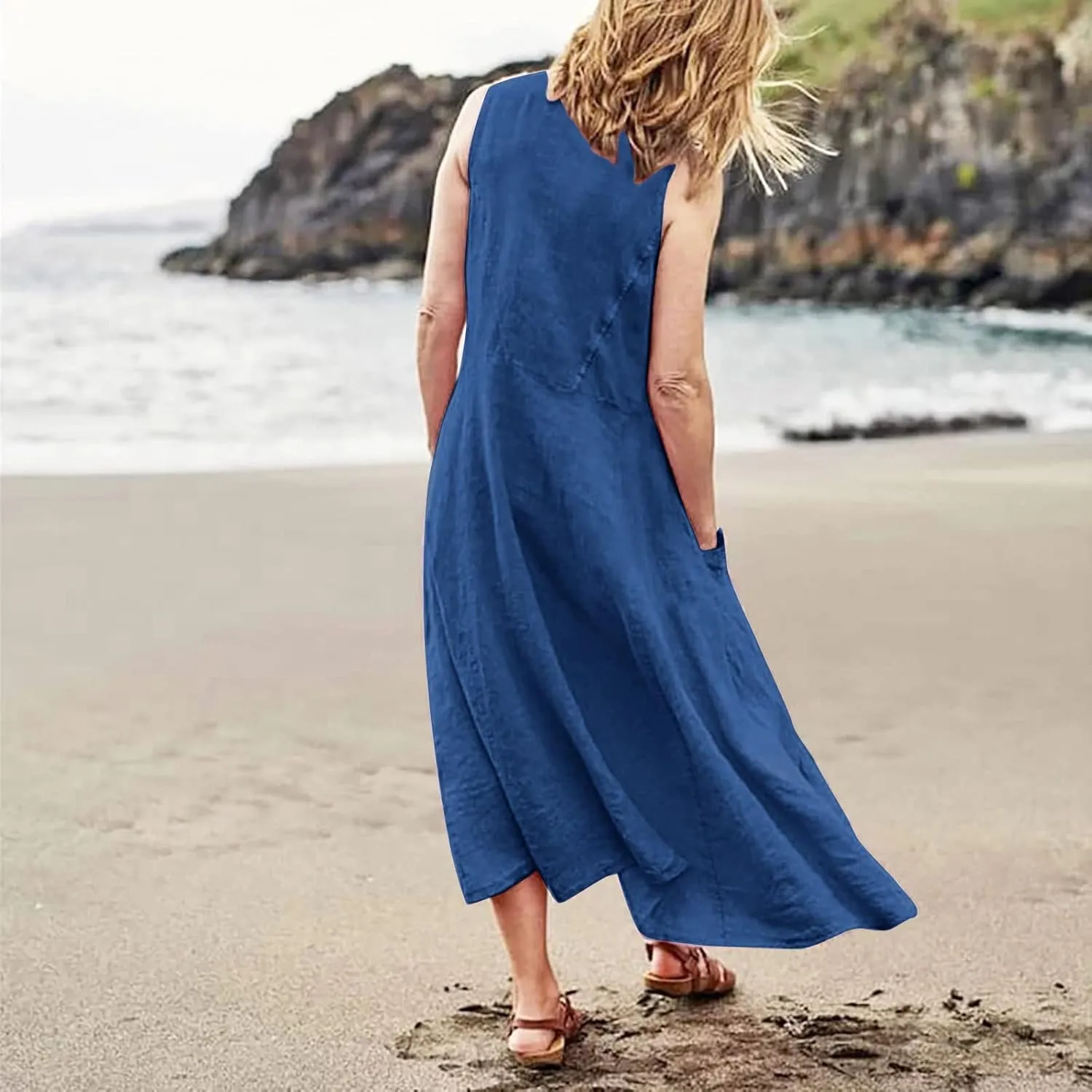 Summer Dresses for Women 2025 Casual Tank Dress Midi Sundress Sleeveless Party Beach Maxi Long Dress with Pockets