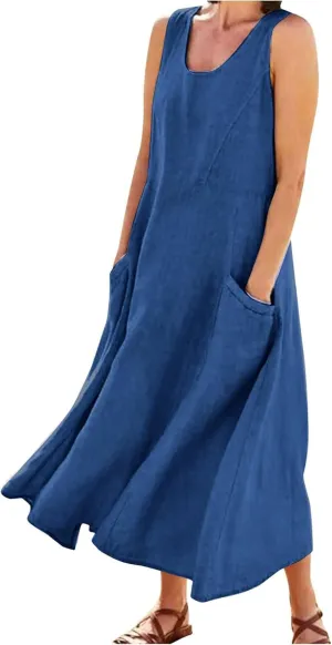 Summer Dresses for Women 2025 Casual Tank Dress Midi Sundress Sleeveless Party Beach Maxi Long Dress with Pockets