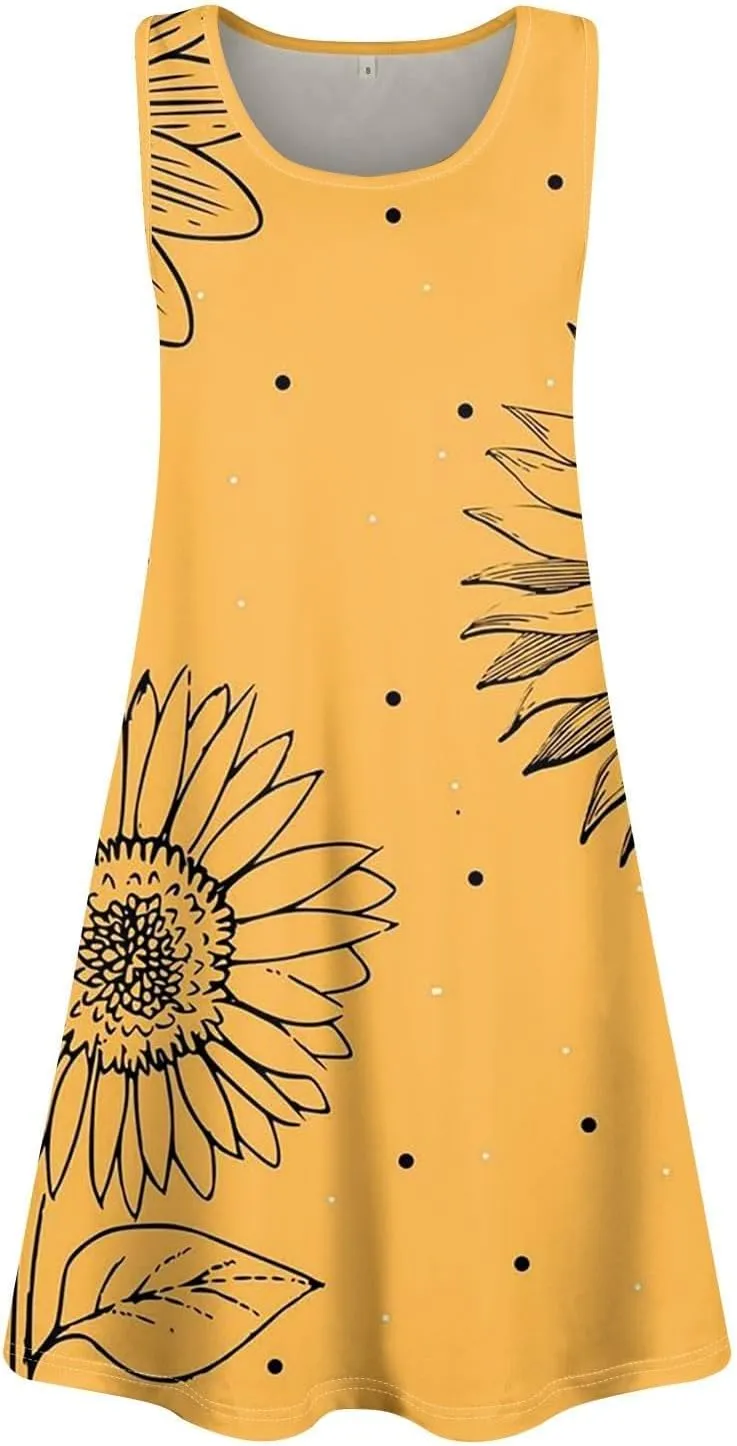 Summer Dresses for Women 2025 Vintage Print Casual Mini Dress Sleeveless V Neck Tank Dress Beach Flowy Sundress