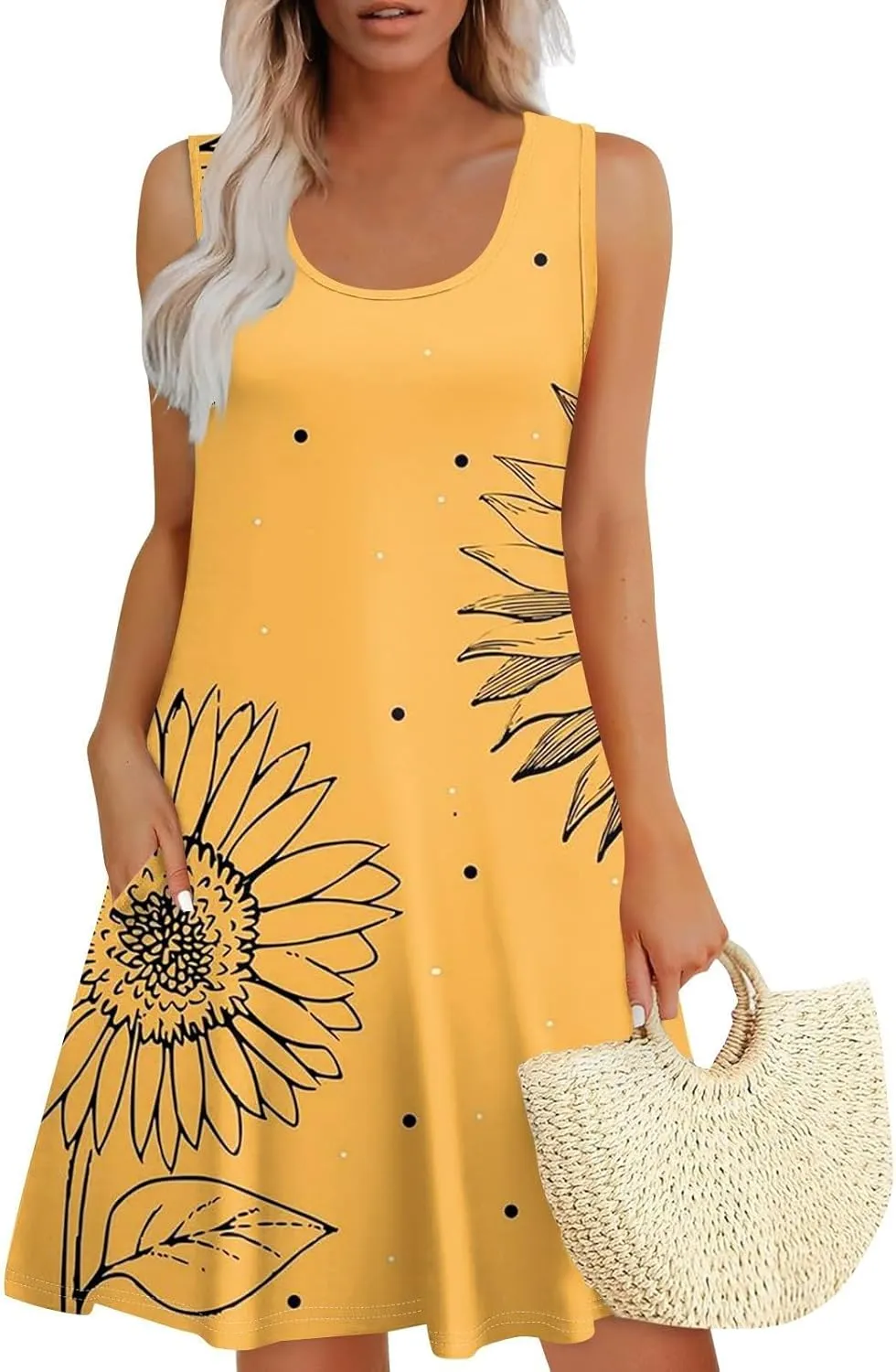Summer Dresses for Women 2025 Vintage Print Casual Mini Dress Sleeveless V Neck Tank Dress Beach Flowy Sundress