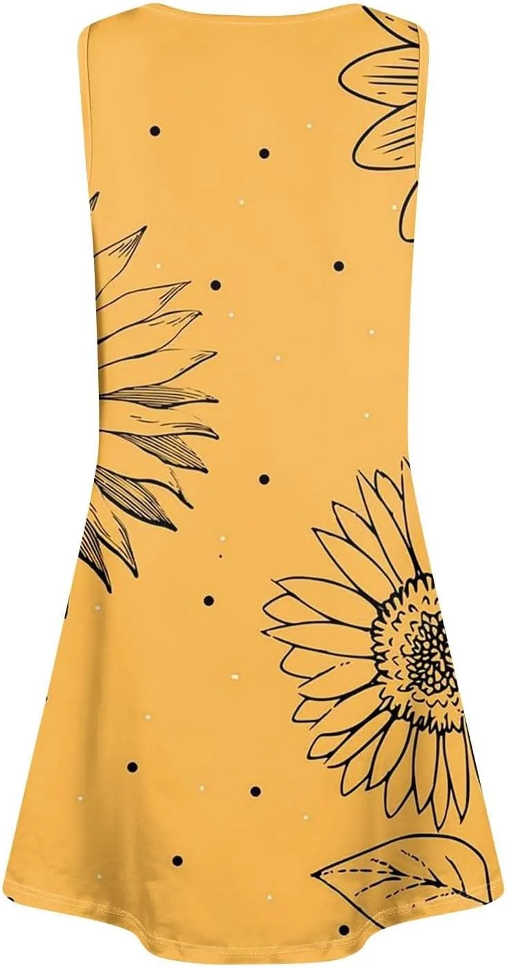 Summer Dresses for Women 2025 Vintage Print Casual Mini Dress Sleeveless V Neck Tank Dress Beach Flowy Sundress