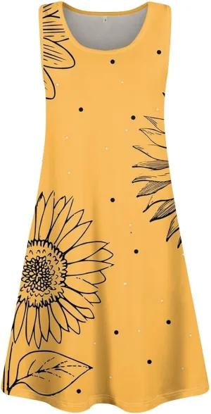 Summer Dresses for Women 2025 Vintage Print Casual Mini Dress Sleeveless V Neck Tank Dress Beach Flowy Sundress