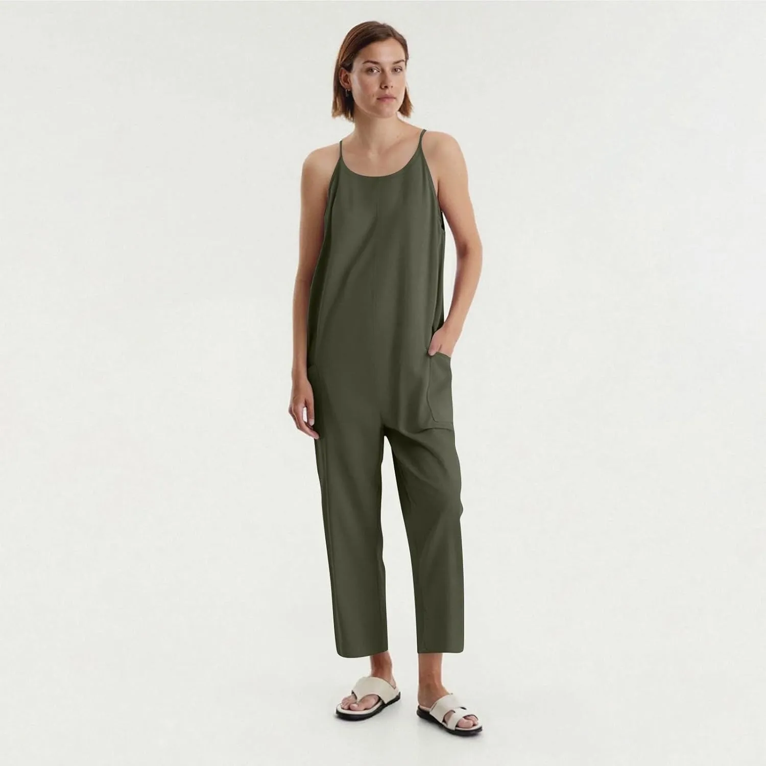 Summer Jumpsuits for Women Baggy Spaghetti Straps Maternity Jumpsuit Lightweight Long Pants Suspender Jumpsuit Pocket