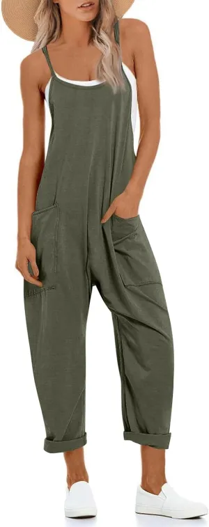 Summer Jumpsuits for Women Baggy Spaghetti Straps Maternity Jumpsuit Lightweight Long Pants Suspender Jumpsuit Pocket