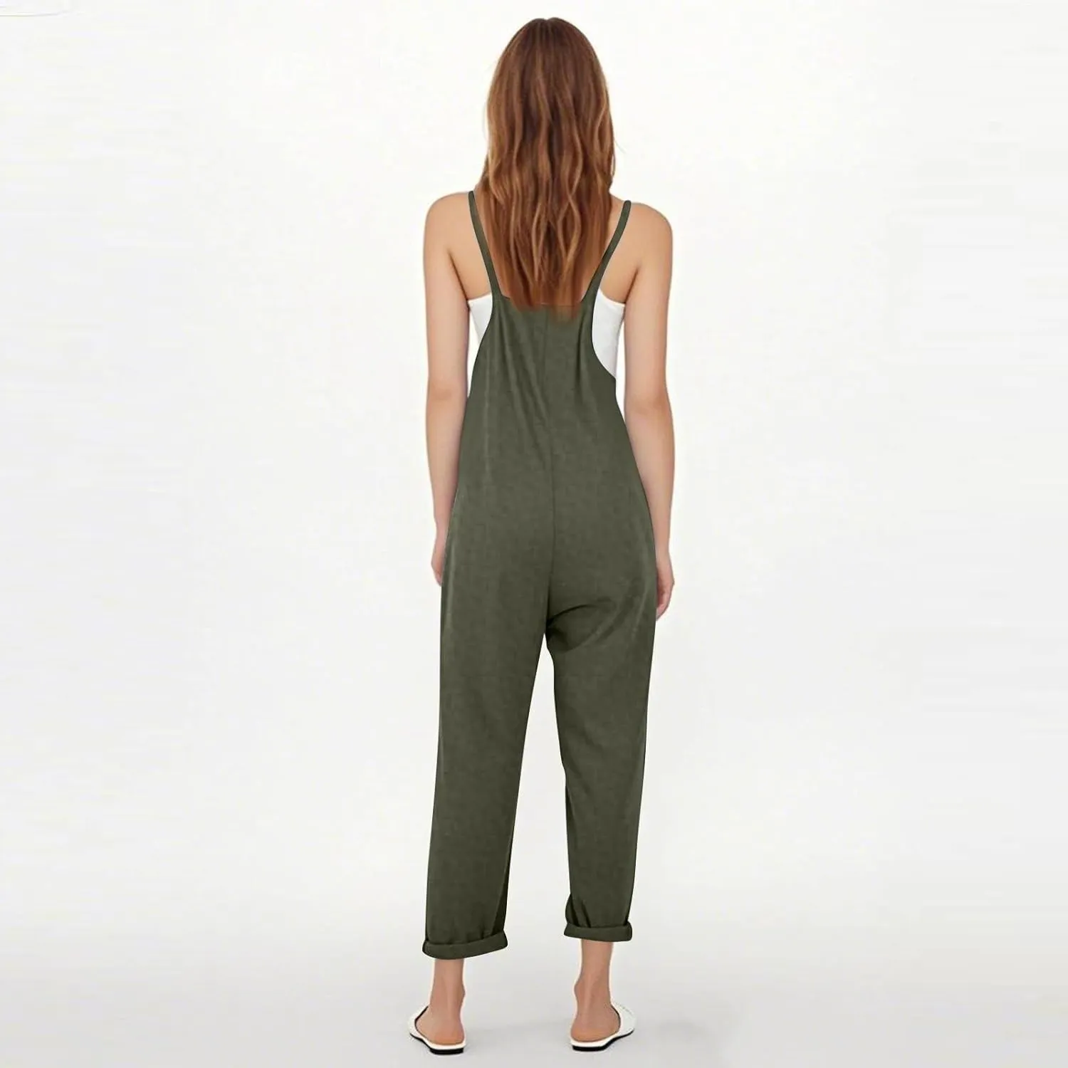 Summer Jumpsuits for Women Baggy Spaghetti Straps Maternity Jumpsuit Lightweight Long Pants Suspender Jumpsuit Pocket