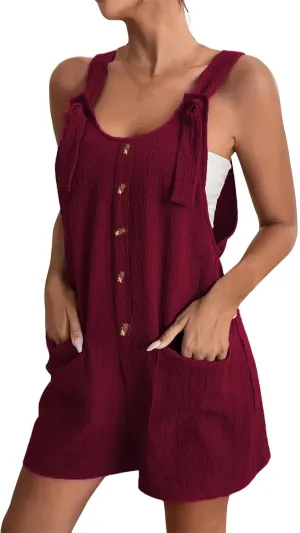 Summer Rompers for Women 2025 Casual Loose Short Overalls Adjustable Shoulder Straps Shorts Overall with Pockets
