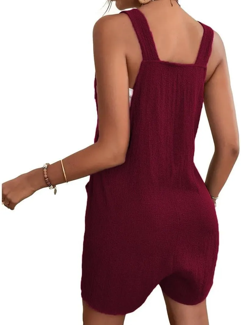 Summer Rompers for Women 2025 Casual Loose Short Overalls Adjustable Shoulder Straps Shorts Overall with Pockets