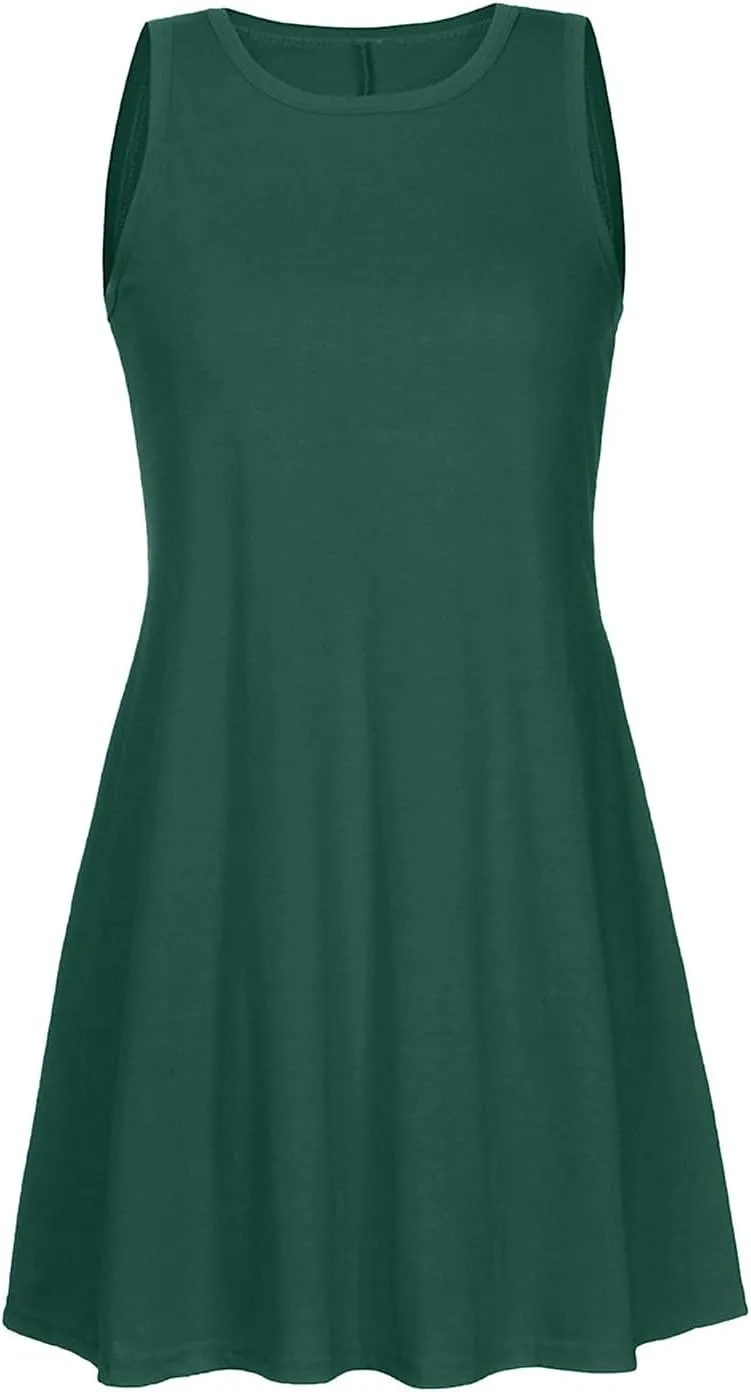 Summer Tank Dresses for Women Casual Loose Sleeveless Swing T-Shirt Dress Beach Swimsuit Cover Ups for Sleepwear
