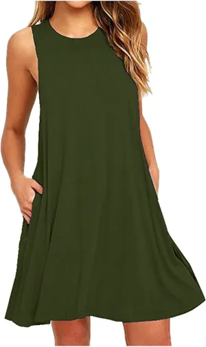 Summer Tank Dresses for Women Casual Loose Sleeveless Swing T-Shirt Dress Beach Swimsuit Cover Ups for Sleepwear