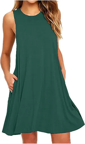 Summer Tank Dresses for Women Casual Loose Sleeveless Swing T-Shirt Dress Beach Swimsuit Cover Ups for Sleepwear