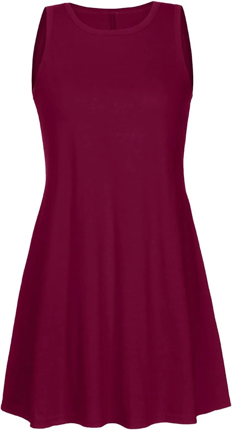 Summer Tank Dresses for Women Casual Loose Sleeveless Swing T-Shirt Dress Beach Swimsuit Cover Ups for Sleepwear