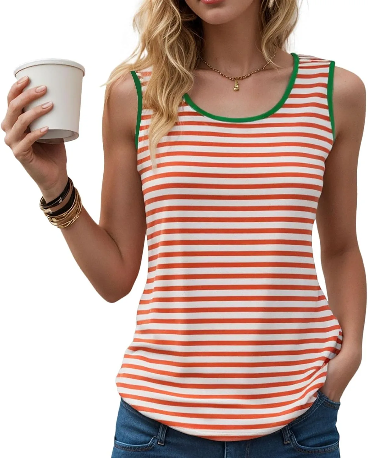 Summer Tank Tops for Women 2025 Striped Tank Top Sleeveless Scoop Neck Loose Fit Color Block Tops Fashion Clothes