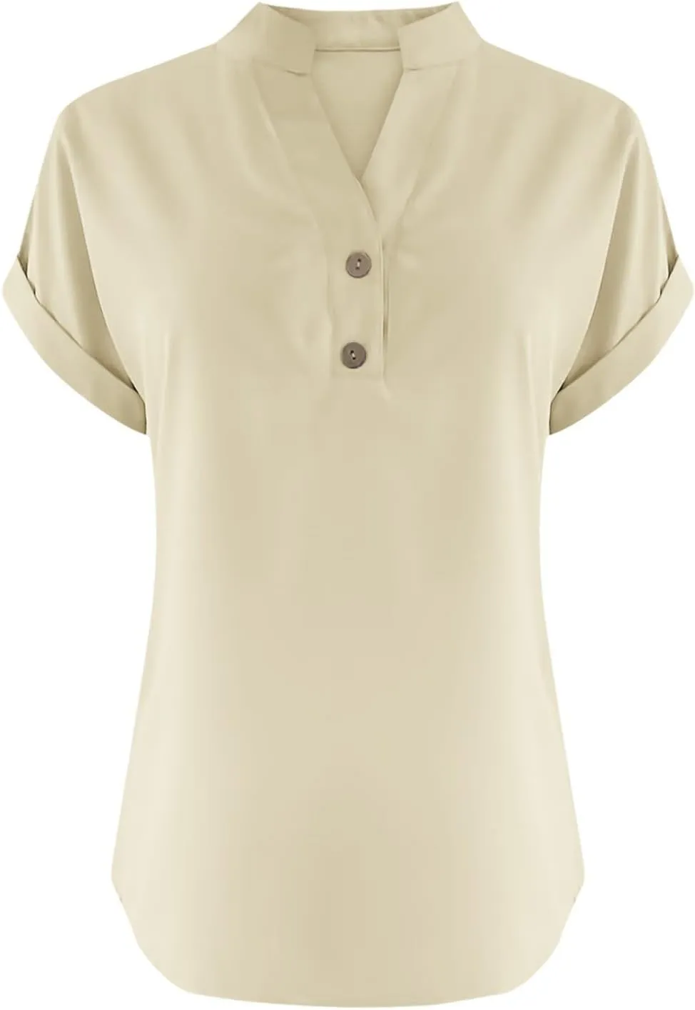 Summer Tops for Women 2025 Casual Short Sleeve Cotton Linen Shirts Button V Neck Tunic Blouse Beach Vacation Clothes