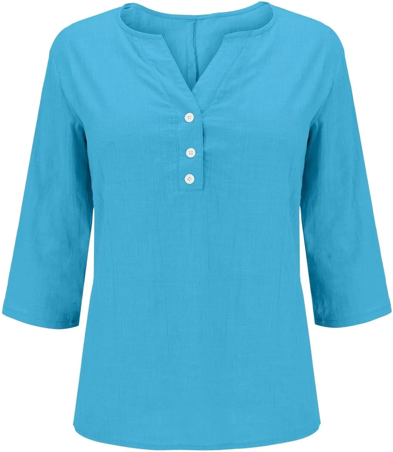 Summer Tops for Women 2025 Trendy Vacation 3/4 Sleeve Henley Shirts Cotton Linen Button V Neck T Shirt Casual Tees