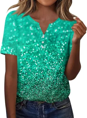 Summer Tshirts Shirts for Women Trendy Button Down V Neck Tunic Tops Dressy Casual Plus Size Basic Floral Blouses
