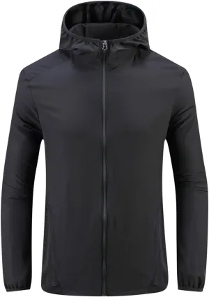 Sun Protection Jackets for Men Lightweight Breathable Waterproof Hooded Jackets Zip Up Active Raincoat