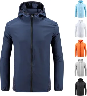 Sun Protection Jackets for Men Lightweight Breathable Waterproof Hooded Jackets Zip Up Active Raincoat