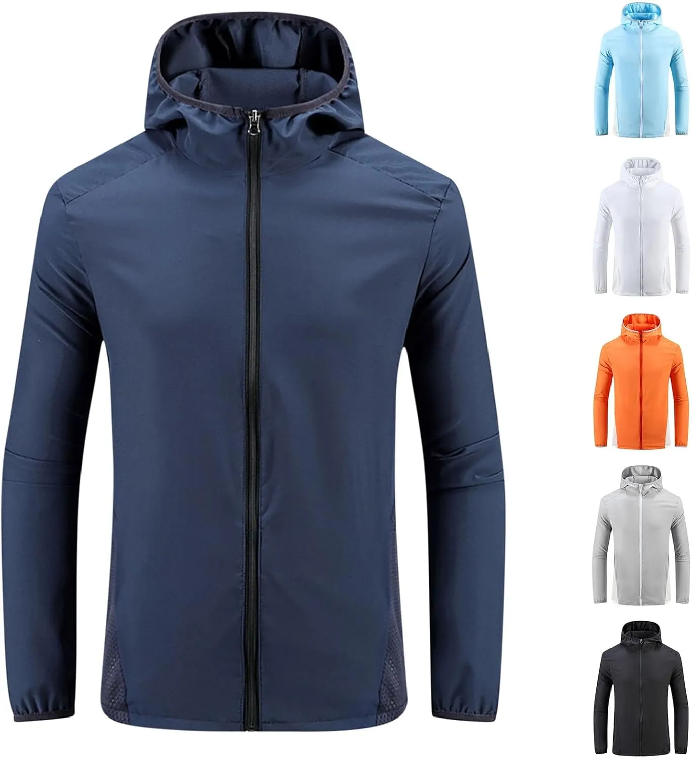 Sun Protection Jackets for Men Lightweight Breathable Waterproof Hooded Jackets Zip Up Active Raincoat